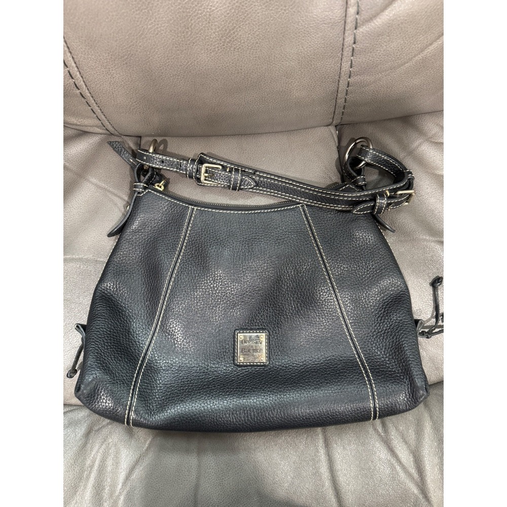 Dooney & Bourke Navy Pebbled Leather Hobo Shoulder Bag Contrast Stitching